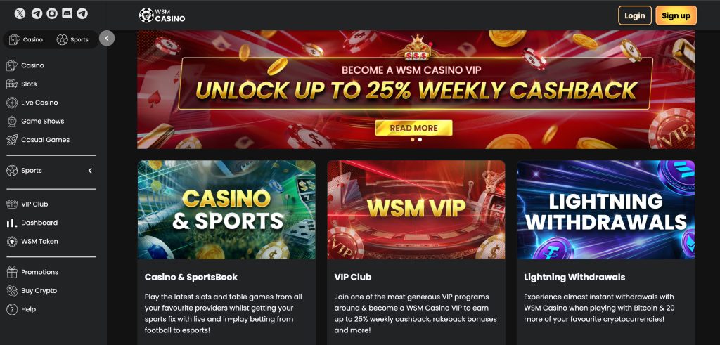 WSM Casino domovská stránka nejlepší online casino